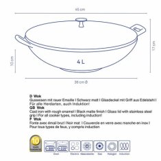 Kela Panvica WOK s pokrievkou KL-12475 liatinový CALIDO 36 cm čierna