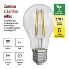 EMOS LED žiarovka Filament A60 A CLASS/ E27 / 5 W (75 W) / 1 060 lm / teplá biela