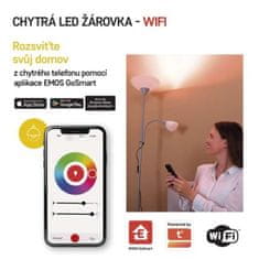 EMOS LED žiarovka GoSmart A60 / E27 / 9 W (60 W) / 806 lm / RGB / stmievateľná / WiFi