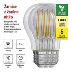 EMOS LED žiarovka Filament A60 A CLASS/ E27 / 5 W (75 W) / 1 060 lm / teplá biela