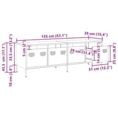 Vidaxl TV skrinka biela 135x39x43,5 cm oceľ valcovaná za studena