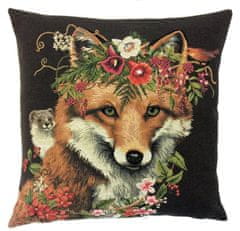 Dům Vánoc Gobelínová obliečka na vankúš Fox s kvetinovou výzdobou 45x45 cm