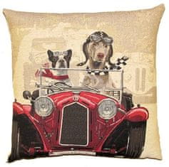 Dům Vánoc Gobelínová obliečka na vankúš Retro Dog driver 45x45 cm