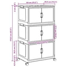 Vidaxl stohovateľný úložný box kolesami 3vrstvový 75L 64x39,5x110,5 cm