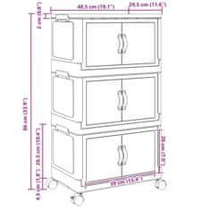 Vidaxl stohovateľný úložný box kolesami 3vrstvový 28 L 48,5x29,5x86 cm