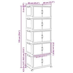 Vidaxl stohovateľný úložný box s kolesami 5poschodový 75L 64x40x179 cm