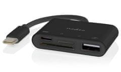 Nedis USB hub/ 1x USB-C/ 1x USB-A/ 1x USB-C/ 4 porty port/ USB 2.0/ napájanie z USB/ SD & MicroSD/ čierny/ blister