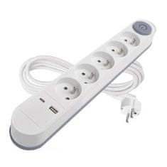 EMOS Predlžovací kábel 3 m / 5 zásuvky / s vypínačom / biely / 1×USB-A + 1×USB-C / 1,5 mm2