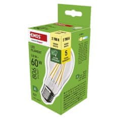 EMOS LED žiarovka Filament A60 A CLASS/ E27 / 3,8 W (60 W) / 806 lm / teplá biela