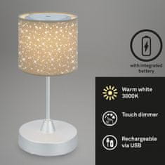 BRILONER BRILONER LED batériové stolné svietidlo, pr.12,5 cm, LED modul, 3W, 350 lm, taupe IP44 BRILO 7443-011