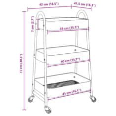Vidaxl úložný vozík 3-poschodový ružový 42x41,5x77 cm Oceľ