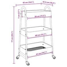 Vidaxl úložný vozík 3-poschodový čierny 42x41,5x77 cm Oceľ