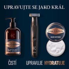 Gillette King C. Pánska darčeková taška Perfect Beard Regimen, s cestovnou taškou + 3v1 umývací prostriedok na fúzy, tvár a vlasy 350 ml + zmäkčovač fúzov 100 ml