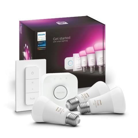 Philips Hue Bluetooth LED White and Color Ambiance set 3ks žiaroviek Philips plus Hue Bridge mostík plus Hue Switch 8719514291355 E27 A60 9W 1100lm 2000-6500K RGB stmievateľné