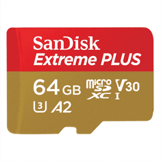 SanDisk Extreme PLUS microSDXC 64GB + SD adaptér 200MB/s a 90MB/s A2 C10 V30 UHS-I U8