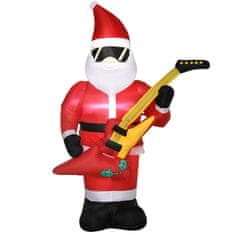 OUTSUNNY 215 Cm Nafukovací Santa Claus S Elektrickou Gitarou Nafukovacie Vianočné Osvetlenie Led Samonafukovacia Vianočná Dekorácia Vodotesná 