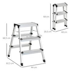 DURHAND Skladací Rebrík Priestorovo Nenáročný, 3 Stupne, Hliníkový, S Protišmykovými Nožičkami, Do 150Kg, 44X62,5X60,5Cm 