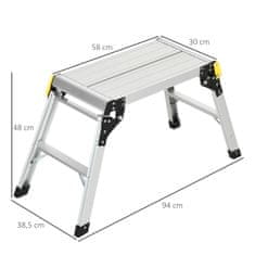 DURHAND Pracovný Stôl A Pracovná Plošina Sklopné, S Bezpečnostnou Západkou, Do 150Kg, Oceľ Z Hliníkovej Zliatiny, Strieborná, 94X38,5X48Cm 