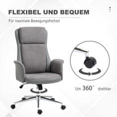 VINSETTO Kancelárske Kreslo Ergonomické Otočné Kreslo S Funkciou Kolísania, Otočné O 360°, Výškovo Nastaviteľné, Pu, Nosnosť Do 120Kg, Sivá, 65X72X108-118Cm 