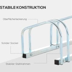 HOMCOM Stojan Na Bicykle, Stojan Na Bicykle, Odolný Voči Poveternostným Vplyvom, Odolný, Montáž Na Podlahu A Stenu, Oceľ, Až 5 Bicyklov, Strieborná, 145 X 33 X 27 Cm 