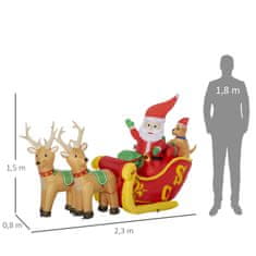 OUTSUNNY Nafukovací Santa Claus So Saňami A Psíkmi S Led Svetielkami Vianočná Dekorácia S Fúkačom Odolná Voči Poveternostným Vplyvom 230 X 80 X 150 Cm 