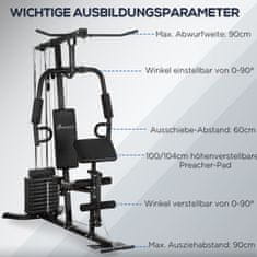 HOMCOM Multifunkčná Posilňovacia Stanica So Sťahovacou A Motýľovou Tyčou A 45 Kg Závažím Na Posilňovanie Oceľ Z Imitácie Kože Čierna 180 X 108 X 200 Cm 