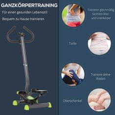 HOMCOM Domáci Trenažér Stepper Fitness Hojdačka Stepper S Lcd Obrazovkou A Rukoväťou Do 100 Kg Oceľ Abs Šedá + Zelená 55 X 44 X 108 Cm 