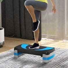 HOMCOM Nášľapná Doska Aerobic Stepper Výškovo Nastaviteľná S 3 Úrovňami (10/15/20 Cm), Fitness Rotoped, Do 150 Kg, Svetlomodrá, 80X31X10-20 Cm 