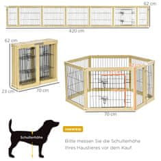 PAWHUT Vonkajšia Ohrádka 6 Dielna Ochranná Brána Urob Si Sám Ohrádka Pre Šteniatka Vonkajšia Ohrádka S Dvierkami Pre Malých Psov Skladacia Prírodné Drevo 420 X 62 Cm 