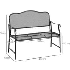 OUTSUNNY Záhradná Lavička 2-Miestna Lavička Parková Lavička Na Terase Unesie Až 220 Kg S Operadlami Kovová Čierna 113 X 58 X 98 Cm 