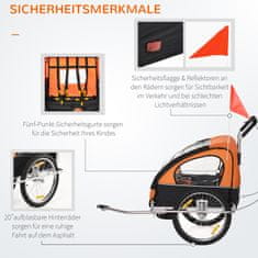 HOMCOM Detský Prívesný Vozík Za Bicykel Detský Príves Na Bicykel Pre 2 Deti S Vlajkou Proti Dažďu Priedušná Oceľ Oranžová + Čierna 142 X 85 X 105 Cm 