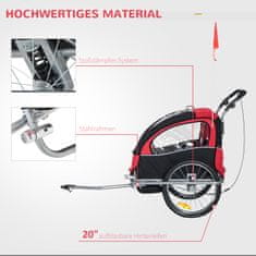 HOMCOM Detský Prívesný Vozík Za Bicykel S Vlajkovým Prívesom Na Bicykel Pre 2 Deti Pláštenka Priedušná Skladacia Oxford Látka Červená 155 X 88 X 108 Cm 