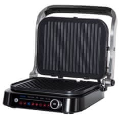 HOMCOM Elektrický Gril Kontaktný Gril 95° Sklopný, Optigrill, Inteligentné Ovládanie Času, 2100W, 8 Režimov, 38X33X20Cm 