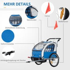 HOMCOM Detský Prívesný Vozík Za Bicykel Vlajka, Pláštenka, Priedušná, Látka Oxford, Modrá, 155X88X108Cm 