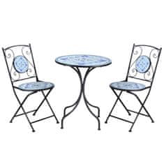 OUTSUNNY Ø 61 Cm Záhradné Sedenie Pre 2 Osoby Bistro Set 1 Stôl + 2 Skladacie Stoličky Oceľová Modrá 