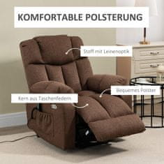 HOMCOM Elektrické Tv Kreslo So Stojacim Relaxačným Kreslom S Diaľkovým Ovládaním S Napájacím Káblom 58 W Hnedá Oceľ Polyester 92 X 95 X 107 Cm 