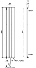 Mexen Oregon, vykurovacie teleso 1800 x 360 mm, 604 W, čierna, W202-1800-350-00-70