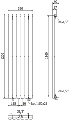 Mexen Oregon, vykurovacie teleso 1200x360 mm, 417 W, antracitová, W202-1200-350-00-66