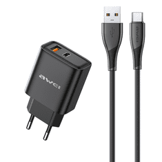 Awei Nabíjecí adaptér s kabelem USB-C PD81T-EU 22,5W, černá