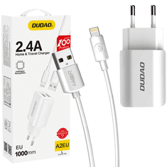 DUDAO DUDAO EU NÁSTENNÁ NABÍJAČKA 2X USB 5V/2,4A + BIELY LIGHTNING KÁBEL (A2EU + LIGHTNING BIELY)