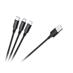 shumee USB kábel 3v1 microUSB, USB typ C, Lightning 100 cm