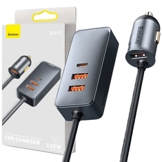 BASEUS BASEUS SHARE TOGETHER NABÍJAČKA DO AUTA 2X USB / 2X USB TYPE C 120W PPS QUICK CHARGE POWER DELIVERY ŠEDÁ (CCBT-A0G)