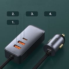 BASEUS BASEUS SHARE TOGETHER NABÍJAČKA DO AUTA 2X USB / 2X USB TYPE C 120W PPS QUICK CHARGE POWER DELIVERY ŠEDÁ (CCBT-A0G)