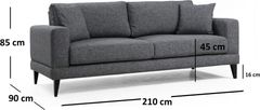 Hanah Home 3-miestna pohovka Nordic 210 cm tmavo šedá