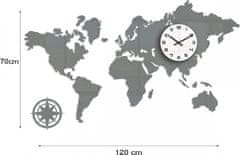 ModernClock 3D nalepovacie hodiny Mapa sveta sivé