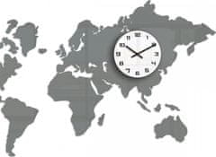 ModernClock 3D nalepovacie hodiny Mapa sveta sivé