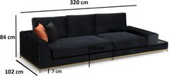 Hanah Home 4-miestna pohovka Line s odkladacím stolíkom 320 cm čierna