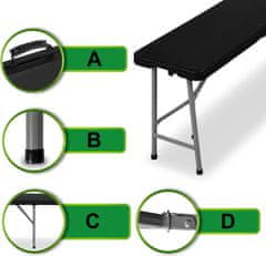 TZB Cateringový set FETA stôl 180 cm + 2 lavice čierna