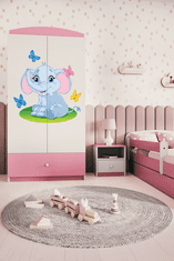 Kocot kids Detská skriňa Babydreams 90 cm slon s motýlikmi ružová