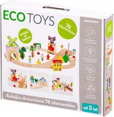 EcoToys Drevená dráha na batérie - 78 kusov